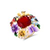 Santuzza Enamel Flower Ladybug Ring 925 Sterling Silver Red Glass