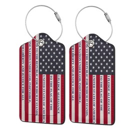 2 Pack Luggage Tags American Patriotic Pledge of Allegiance United States of America Flag Suitcase Leather Privacy Cover Id Label with Stainless Steel Loop for Women Men Travel