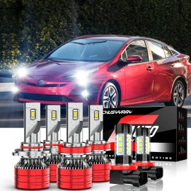 CHUSYYRAY For Toyota Prius 2010-2018 LED Combo Headlight Fog Light Kit Bulbs White 6000K