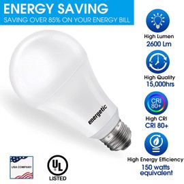 ENERGETIC SMARTER LIGHTING 150 Watt Light Bulb, 2600LM Super Bright Light Bulb, Warm White 3000K, E26 Base, A21 High Lumens LED Bulb, Non-Dimmable, UL Listed, 2 Pack