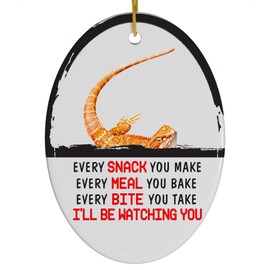 Every Snack You Make I'll Be Watching You Red Bearded Dragon Christmas Ornament - Funny White Oval Ceramic Decoration Gifts for Dragon Lovers