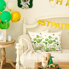 AACORS St.Patrick's Day Pillow Covers 16X16 Inch Set of 2,Shamrock Floral Decorations Holiday Spring Decorative Pillow Case Decor for Sofa Couch (Green) AK020-16
