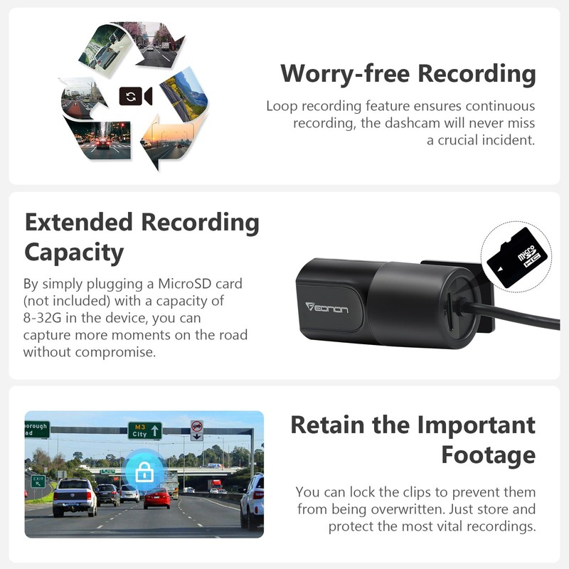 Eonon 1280 x 720P Dash Cam USB Car Recorder Front