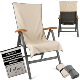 CalmySEA Protective Cover Garden Chair High-Backed Chair 130 x 65 cm - with Hood Microfibre Light Weight Protective Covers for Garden Chairs Towel with Envelope Cover Camping Chair (Beige, 1 Piece)