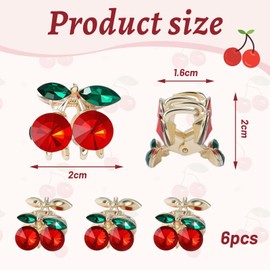 6 Pieces Mini Cherry Hair Clips – Cute Rhinestone Claw Clips for Women and Girls, Small Cherry Claw Clips for Half-Up Hairstyles, Decorative Rhinestone Hair Accessories, Durable Metal Springs