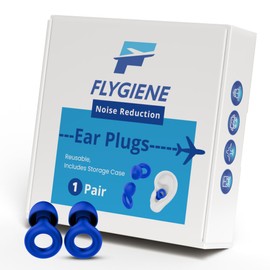 FLYGINE Reusable Noise Reduction Ear Plugs, 28dB SNR, Includes Storage Case, 1 Pair (Blue, One Size)