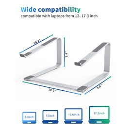 SOUNDANCE Laptop Stand for Desk, Metal Computer Riser, Heavy Stable PC Holder, Ergonomic Laptops Elevator for 12 to 17.3 Inches Notebook Computer, Silver