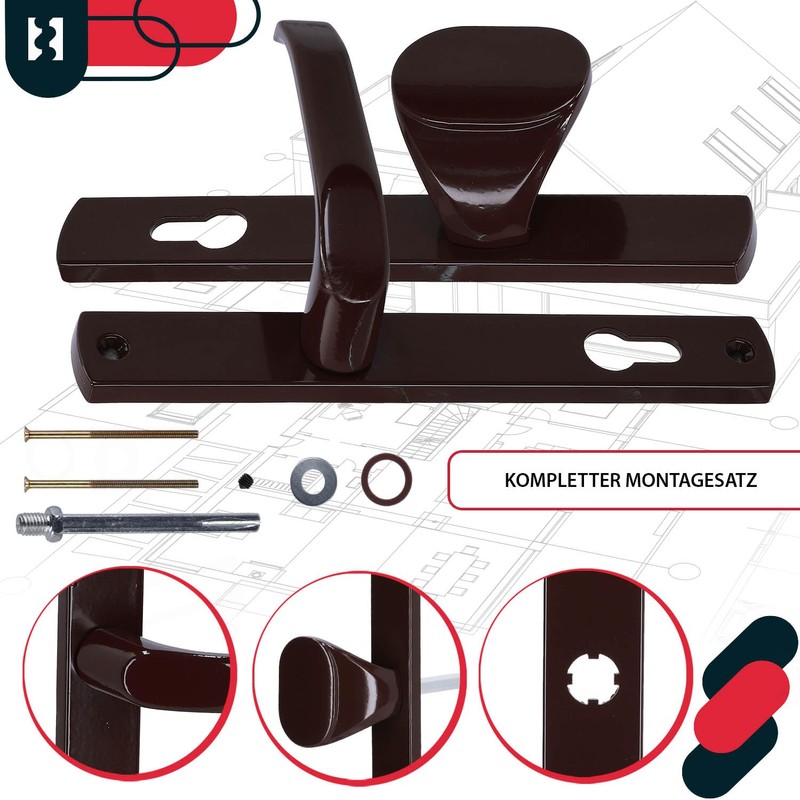 KOTARBAU® Door Handle Set 92 mm Long Plate Brown Profile