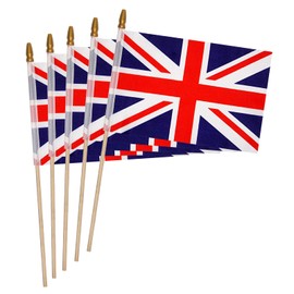 12 Pack 5x8 Inch Small British Flags on Stick，Flag of UK with Kid-Safe Spear Top, Polyester Full Color Tear-Resistant Flag,Patriotic and Party Decorations, Suitable for Parades, Festival Celebrations, Anniversaries, International Festivals.