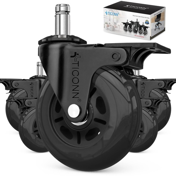 TICONN Office Chair Caster Wheels Set of 5 with Brake,