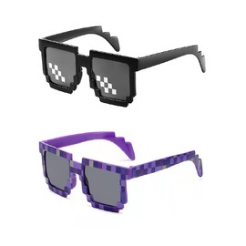 JINTOU 2 pcs Thug Life Sunglasses Mosaic Pixel Sunglasses Adult Kids Party Favors(Purple,Black)
