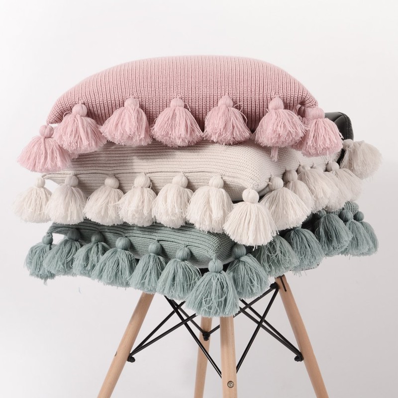 OiseauVoler Knitted Cushion Cover Tassel Body Pillow Cover Home Decor