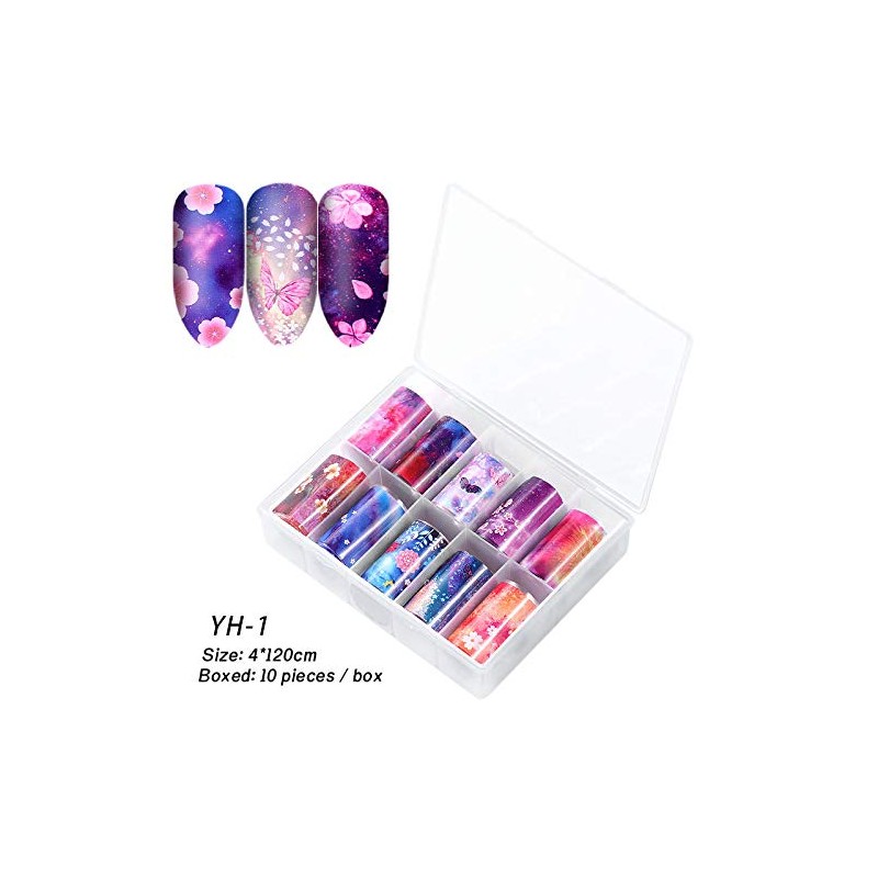 10 Stickers/Box Cherry Blossom Flower Starry Sky Nail Foil Nail