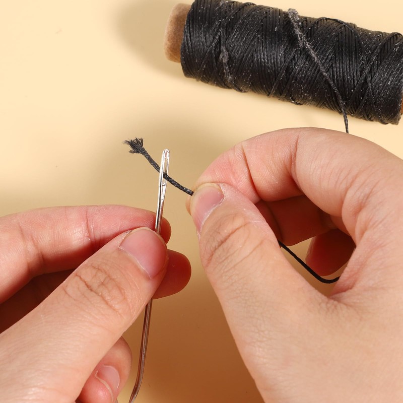 55Yards Waxed Thread with 7 Pcs Leather Needles for Hand