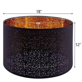 Wellmet Blackgold Drum Lampshades, Easy Assembly Required Replacement Lamp Shades, Fabric Lampshades for Table Lamps Floor Lamps, Metal Spider Fitter, 18"x18"x12"