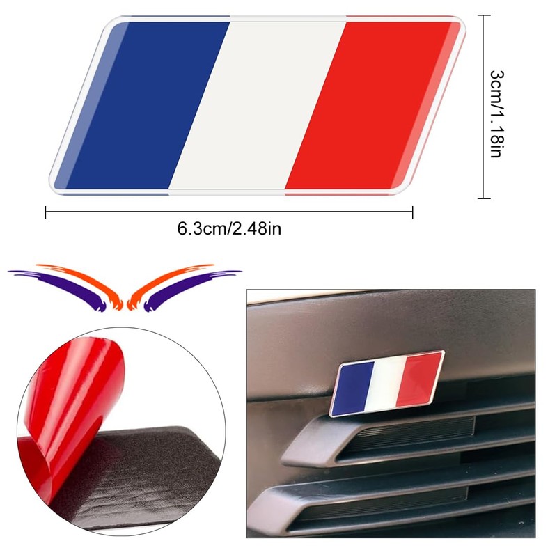 QEDBOJE 2 pcs French Flag Aluminium Badge Grille Badge Sticker