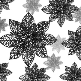 24 Pieces Glitter Poinsettia Christmas Tree Ornament Christmas Flowers Decor Ornament, 3/4/6 Inches (Black)