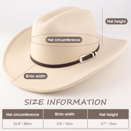 AQOKKA Western Cowboy Hats for Women Classic Felt Wide Brim Fedora Hat with Belt Buckle Retro Panama Hat Unisex Rolled up Cap