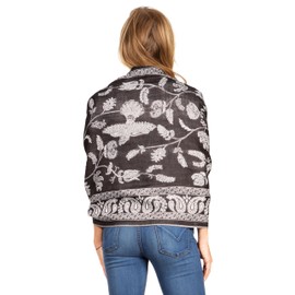 Sakkas Gianna Women's Silky Soft Reversible Floral Woven Pashmina Scarf Shawl Wrap, 23-D1-Black-White