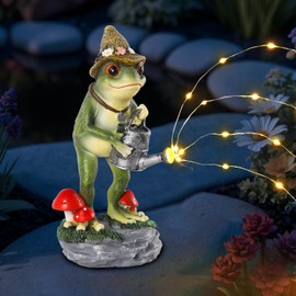 YHSOLAR Solar Frog Statue for Garden with Watering Can Light 8.8" Resin Frog Figurine Outdoor Patio Porch Yard Decor Unique Birthday Housewarming Gifts for Women Mom Grandma Wife Sister