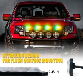 Xprite Amber Green LED Surface Mount Strobe Lights Kit, w/Control Panel Emergency Safety Warning Flashing Grille Cop Marker Light Assembly for Vehicles Trucks ATV UTV Motorcycle 4PCS