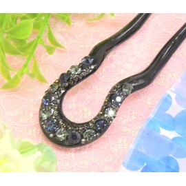 Miaomyao Kanzashi Hair Hair Claw Hair Ornaments Hair Ornaments Cubic Zirconia U-Shaped Comb Black Hair Accessory (Dark Green)