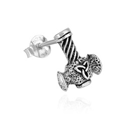 NKlaus Thor's Hammer Viking Single Stud Earrings 925 Silver 11 x 10 mm Celtic Earring 10072, Silver
