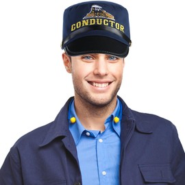 CINKCO Adult Train Conductor Hat Premium Engineer Locomotive Cap Conductor Costume Navy Blue