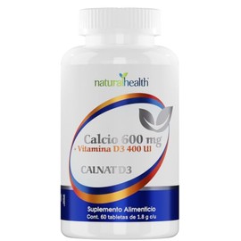Natural Health CALNAT D3 | Suplemento Alimenticio con Calcio 600 mg+400 UI de Vitamina D3 | Fórmula de Alta Absorción | Frasco con 60 Tabletas de 1.8 