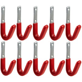 Gedotec Wall Bracket – Universal Hooks Galvanised Steel Rubberised | Pack of 10 Curved Ladder Hooks - Red | Device Hooks Including Mounting Material | All-Purpose Hooks Made of Metal | Wall Hooks for