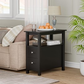 ZENY Narrow End Table Set of 2 Side Table with Drawer and Open Shelf Sofa Table for Living Room Bedroom, Small Table for Bedside, Couch