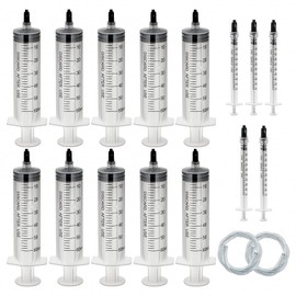 10 Pcs 60ml Plastic Syringes and 5 Pcs 1ml Luer Lock Syringes with Cap and Tube Individually Sealed Pack Measurement and Dispensing Tools for Science Labs Liquid Refilling Craft Pet (60ml)