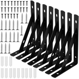 MUKLEI 8 PCS 150mm Black Shelf Brackets, Wall Mount Shelf Brackets, Triangle Shelf Support Bracket 90 Degree Floating Corner Brace with Screws Anchors, for Bookshelf, Cupboard, Black