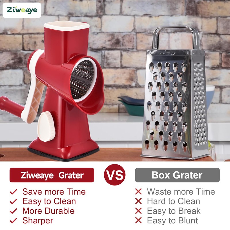 Rotary Cheese Grater with Handle Kitchen Shredder Slicer Grater Slicer