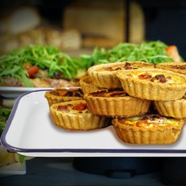 Angoily Enamelware Roasting Pan 3pcs, 12 X 8 Oblong Baking Pan Enamel Tray with Blue Rim for Kitchen Restaurant Cafe, Metal Tray Breading Trays - Enamel Baking Dish Dish Baking Tray