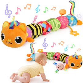 Baby Toys 0-6 6-12 Months, Sensory Musical Animal Stuffed Toy for Infant 0-3 3-6 Months, Tummy Time Toys with Mirror Crinkle Rattle, Plush Unicorn Cat Toy Gifts for 0 1 2 3 4 5 6+ Months Boys Girls