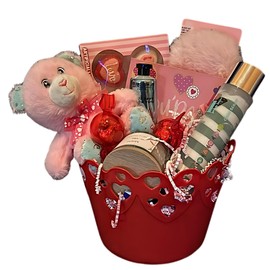 EB Red Container Design Valentine's Day Pink Gift Basket Heart Treats Set Goodies for Her Him Girlfriend Boyfriend Men Women Wedding Birthday Holiday Anniversary Party Favor Decoration Supplies
