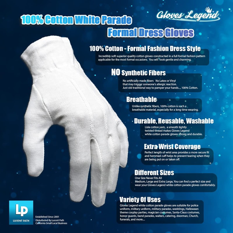 1 Pair (2 Gloves) - Gloves Legend - 100% Cotton