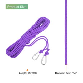 sourcing map 15m Hollow Braided Polypropylene Anchor Rope with Hook, 6mm Nylon Floating Line for Marine Pool Life Boat Anchor Rope, Purple