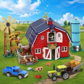 INSOON 1405 PCS Farm Barn Building Set with Light, Farm House Building Block