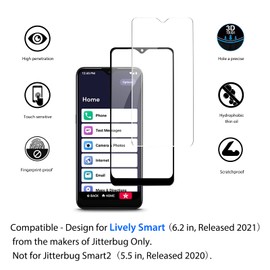 Ailiber Compatible with Lively Smart Screen Protector[2 Pack], Jitterbug Smart3 5007S Tempered Glass Film Anti-Scratch, HD Clear Case Friendly, Bubble Free Screen Protector for Jitterbug, Lively Smart