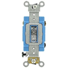 Leviton 15 Amp, 120 Volt, Toggle Pilot Light, Neutral 3-Way AC Quiet Switch, Extra Heavy Duty Grade, Self Grounding, Back and Side Wired, 1203-PLC, Clear