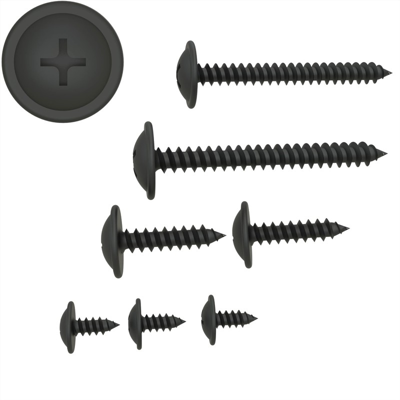 Phillips Flat Head Self-Tapping Screws with Disc, Black, Galvanised