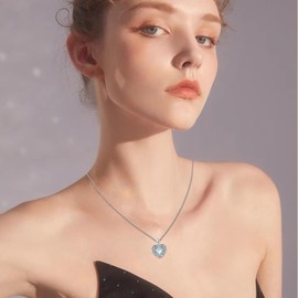 PARYFO Vine Heart Shaped Locket Necklace 925 Sterling Silver Photo Locket Necklace That Holds 2 Pictures Vintage Oxidized Moonstone Filigree Pendant Jewelry Memory Gifts for Women Men- Daisy Pattern,