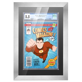 Poster Palooza Comic Book Frame Wall Display with Mat for 1 CGC, CBCS OR PGX Graded Comic - Silver Comic Frame for 8.125x13 Comic