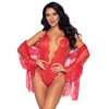 LEG AVENUE Floral Lace Bodysuit & Lace Robe Medium (Red)