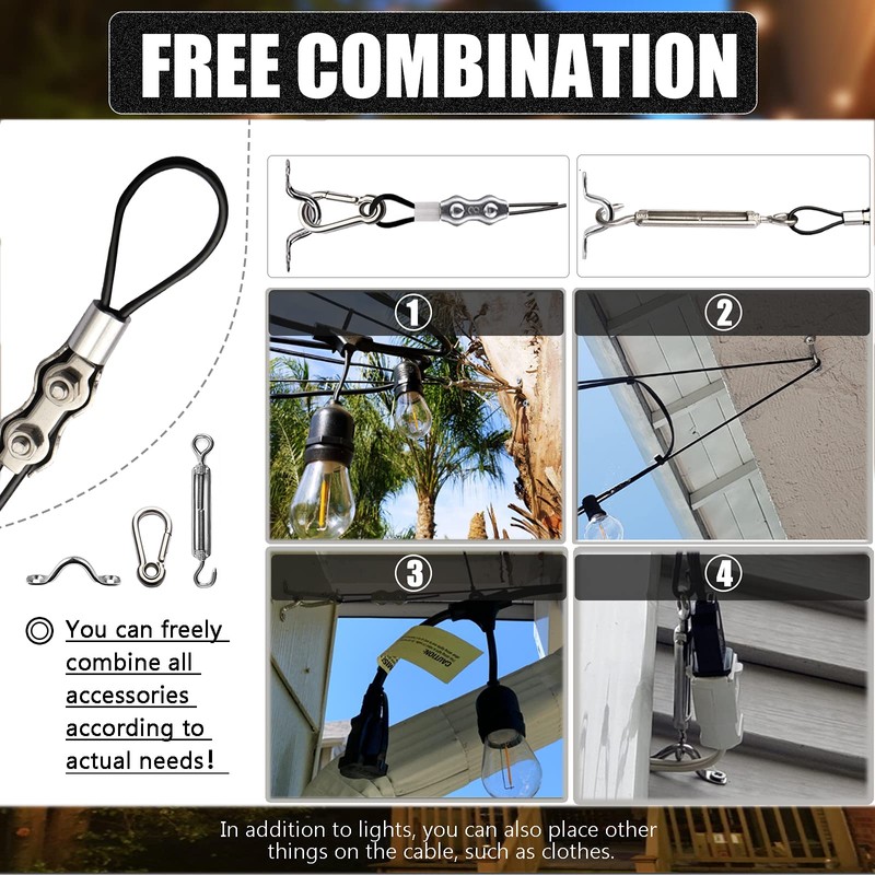 String Light Hanging Kit with 164 Ft Nylon Coated 304