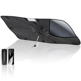 [2025 Upgrade] Windshield Sun Shade Umbrella, Foldable Car Sun Shade with Vinyl Coating Heat Shield UV Ray Reflector Keeps Cool and Protect Interior, for Auto Trucks Sedan SUV (57" x 31")