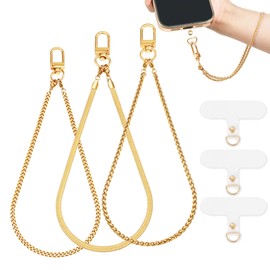 Xfilm Phone Wrist Strap 3 Pack, Gold Metal CellPhone Lanyard - Detachable Anti Theft Phone Strap, Hands-Free Wrist Strap for Women & Man