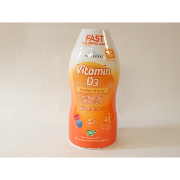 Wellesse Vitamin D3 1000 IU Liquid Natural Berry Flavor - 16 oz, Pack of 2